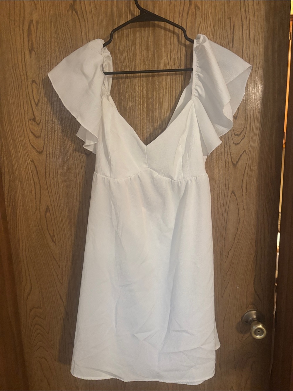 White Ruffle Sleeve V-Neck Women’s Dress